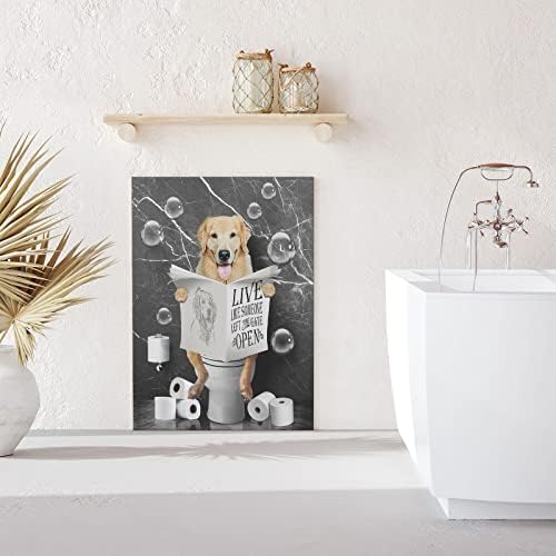 Zlatni retriveri u toaletu kupatilo zid Art Smiješne slike kupatila zid dekor seoska kuća pas kupatilo slika