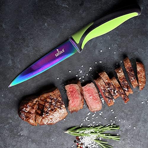 SiliSlick set noževa za odreske od nerđajućeg čelika - šareni kuhinjski noževi premazani titanijumom sa