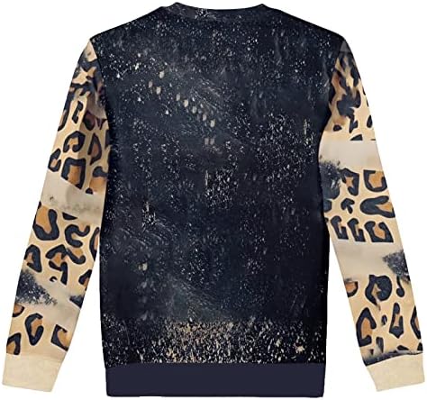 NOKMOPO Fall Dukserirt Ženski dugi rukav okrugli vrat Leopard spajanje ispisa podstavljene duksere pulover