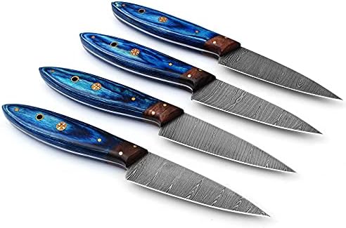 W Trading - Prilagođeni Ručno Rađeni Set Noževa Za Odreske Od Damaska Od Čelika-Set Noža Za Večeru Od 4