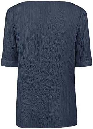Ženske ženske košulje za žene ljetni čvrsti kratki Puff rukav V vrat dugme dole košulje Casual bluza vrhovi