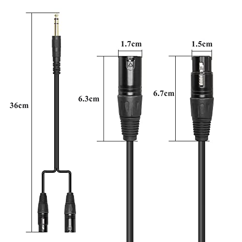 QIANRENON 1/4 muški na XLR muški+ženski balansni kabl 1 do 2 Splitter Adapter TRS 6.35 mm muški na XLR 3-pinski