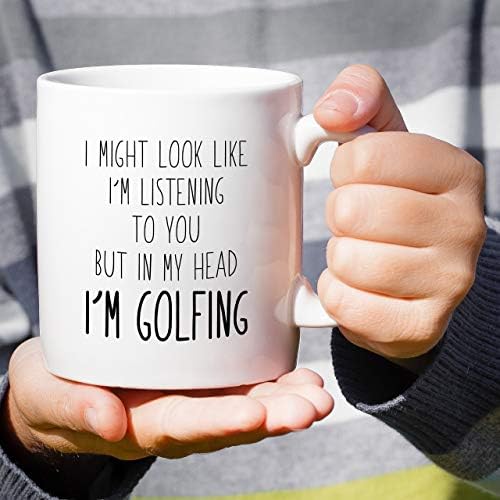 Retrelez Funny Mug-Izgleda kao da te slušam, ali u glavi sam Golf Golf 11 Oz keramičke šolje za kafu - smešni, sarkastični, inspirativni rođendanski pokloni za čoveka, prijatelje, saradnike, braću i sestre, tata