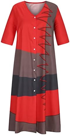Ženska ljetna Maxi haljina 2023 sa pola rukava dugme na prednjoj strani u boji blok duge haljine kardigan