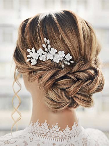 Latious vjenčanje Bridal češalj za kosu Silver Flower Bride hair Piece Floral Hair Clip list hair Piece