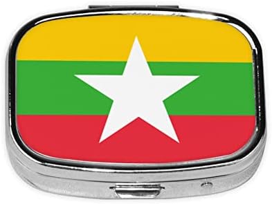 Zastava Mjanmara kvadratna Mini kutija za pilule Organizator metalnih lijekova za putovanja Prijenosna futrola