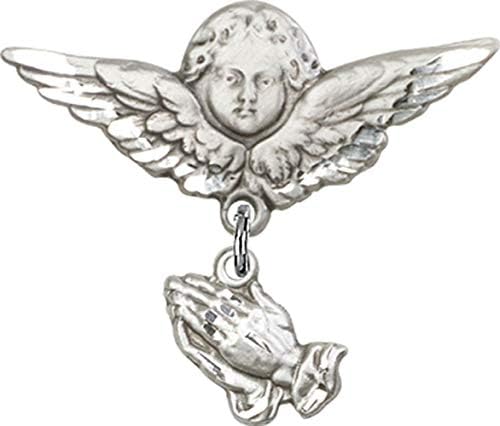 Jewels Obsession Baby bedž sa šarmom ruku za molitvu i Anđeo sa krilima značka za značku / Srebrna značka
