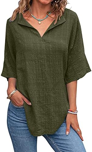 Xiloccer ženske tenske majice Žene košulje od pune boje V izrez kratki rukav pamuk posteljina