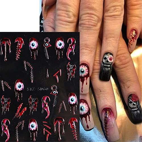 Naljepnice za nokte za Noć vještica 3D Scary Scary Scar krvave samoljepljive naljepnice za umjetnost noktiju