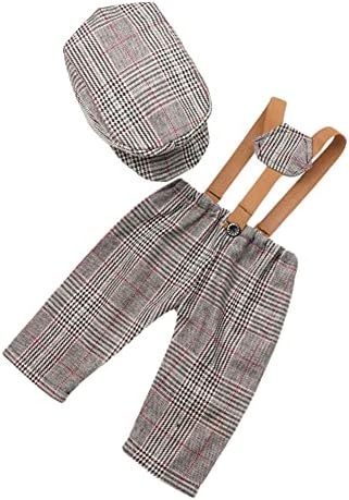 Coberllus novorođene Baby Photo rekvizite provjerene tkanine za dječake ravna kapa & Suspender pantalone
