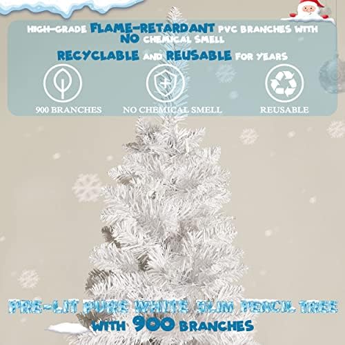 Veikou 8ft Bijelo božićno stablo Prelit, umjetno božićno drvce sa 350 LED svjetla, tanka olovka Božićna