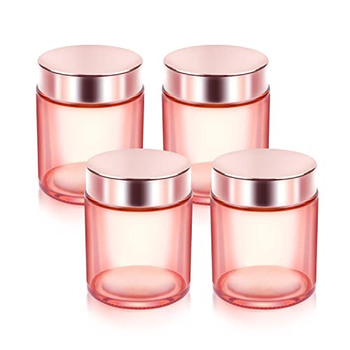 Cositina 4 Pack 3.4 Oz Pink staklene tegle sa Rose-Zlatni poklopci & Inner Liners, prazan okrugli kontejneri