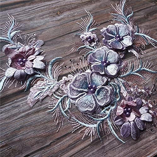 TJLSS Purple 3D cvijeće čipke tkanine perle Rhinestone Tassel vezene haljine kovrče za patch za patch za