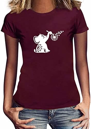 Ženska slatka grafička majica Smiješni slon maslačak Print Graphic Tee Animal Casual mashirts kratkih rukava