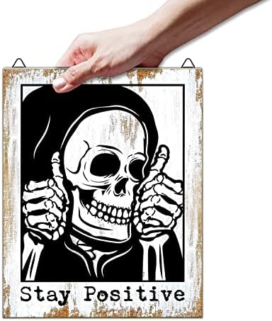 Ostanite pozitivni znak, smiješno pozitivno vintage skeleton lobanje retro posteri zidni dekor za kućni