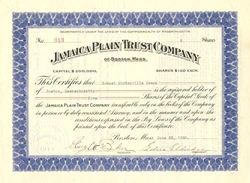 Jamaica Plain Trust Co. - Certifikat Zaliha