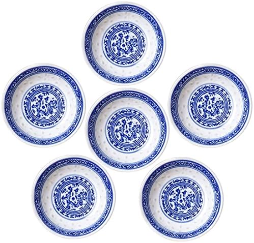 Kineski set plave i bijele cvjetne keramičke zdjelice, porculanski porculan u sojinim sos posudama, zdjele