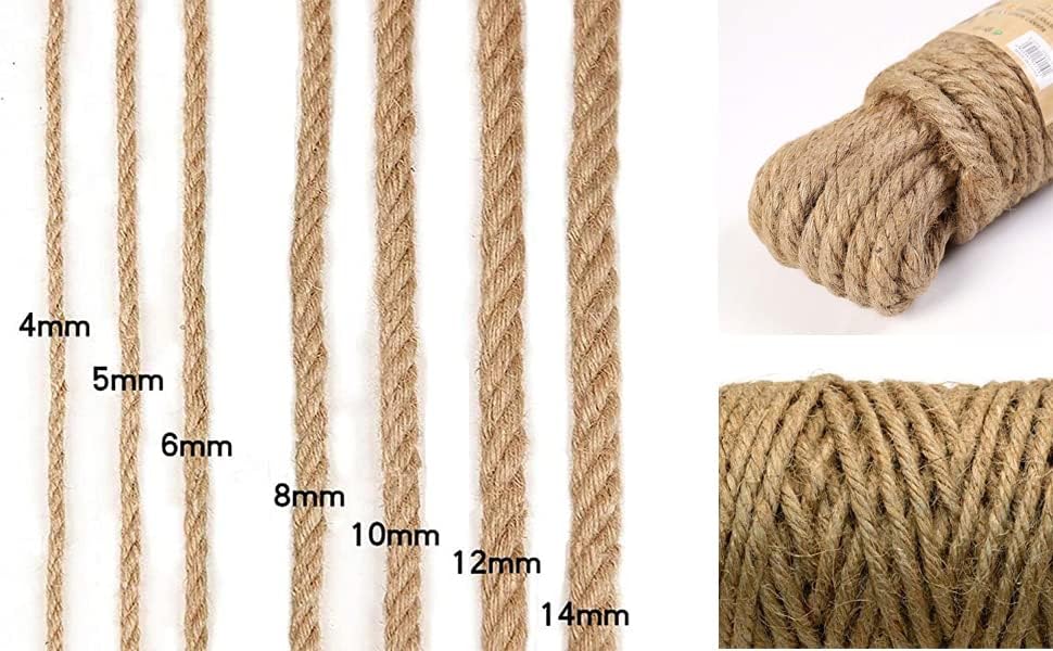 prirodni jaki konop od juta - Luoov debljina 6 mm i kabel u konopcu JUTE za umjetničke zanate, DIY