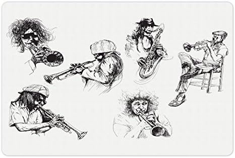 Lunarable Music pet Mat za hranu i vodu, skica slika Jazz svirači koji sviraju instrumente truba saksofon