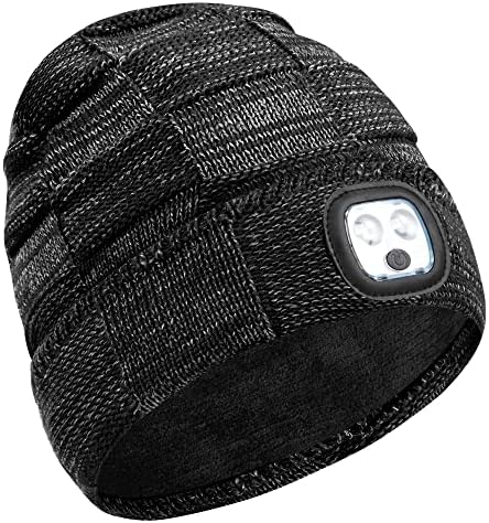 Unisex Beanie Hat sa svjetlom, USB punjive ruke besplatno LED lagana kapa, zimska pletena noćna lampica,