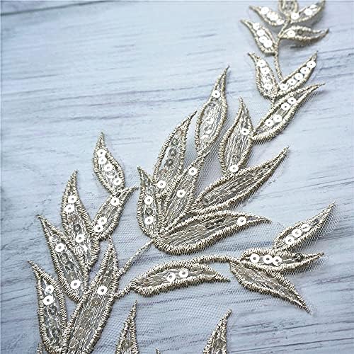 TJLSS 2pcs Light Gold Listovi lišće čipke tkanine Sequin vezene haljine kovrče za patvice za vjenčanje ukras