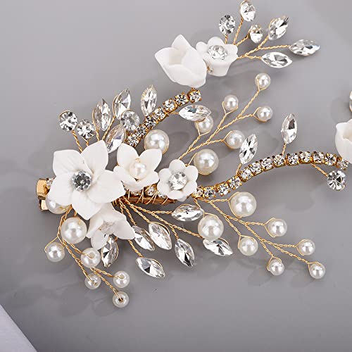 BERYUAN Bridal bijeli cvijet češalj za kosu za mladu Bridal Rhinestone kristali češalj za kosu za žene za
