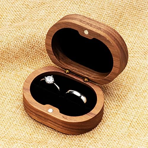 COSISO ovalna mala izvrsna Drvena kutija za prsten za Zaručničku ceremoniju vjenčanja rođendanski poklon za brak sa 2 slota