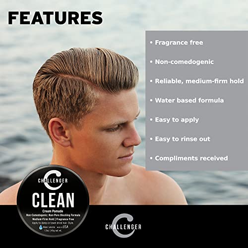 Challenger Muška čista krema pomada, 1,5 unce / bez mirisa, Nekomedogeni proizvod za oblikovanje kose |