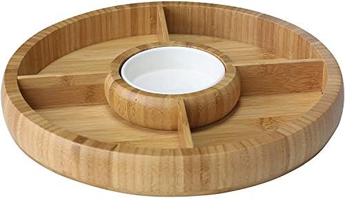 Bambusova šarcurijska ploča / sir čip i podijeljeni zdjeli / poslužili pladanj sa keramičkim središtem posude