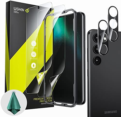 WSKEN za Samsung Galaxy S23 zaštitnik ekrana [ne staklo], 2 paketa HD Clear fleksibilni TPU Film + 2 paketa kaljeno staklo kamera za zaštitu sočiva, [kompatibilan sa otiskom prsta] [sa alatom za poravnanje]
