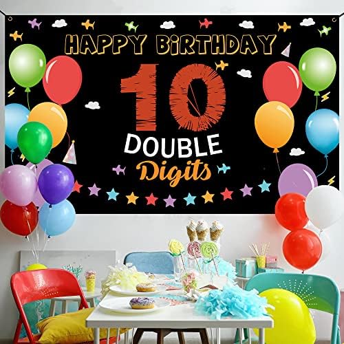 Baner za pozadinu za 10. rođendan, ukrasi za sretan 10. rođendan, djeca stara 10 godina dvocifreni dekor