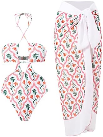 Monokini bikini Set za žene Sext open Front Floral Print kupaći kostim sa suknjom Halter vrat kupaći kostim