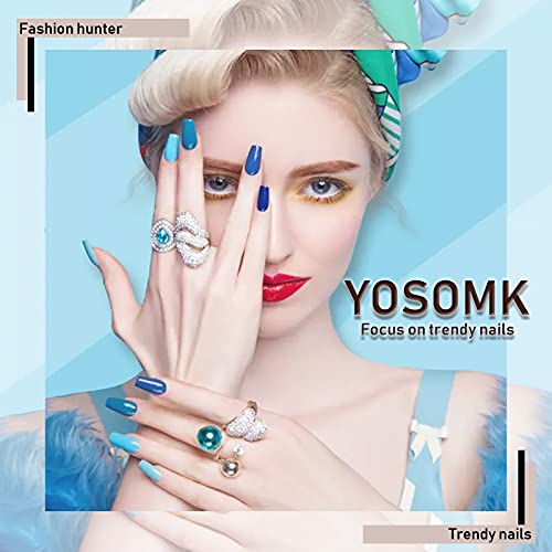 YOSOMK Long Press on Nails Pink & amp; ledeno plavi gradijent sa folijom lažni lažni nokti akril nokti Press