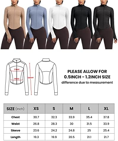 AVGO ženske obrezivanje jakne za vježbanje Zip Slim Fit Atletic vrhovi sa rupama od palca