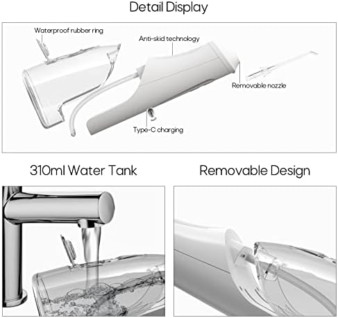 Čistač zuba, USB punjivi 310ml vodeni flosser Prijenosni veliki kapacitet 4 načina podloge usta vodootporne