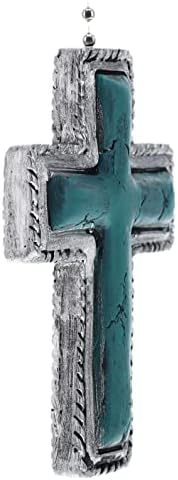 Top mesing Cross-Faux Antique Silver & tirkizna plafon Fan Pull lanac-Spirtual Isus Art