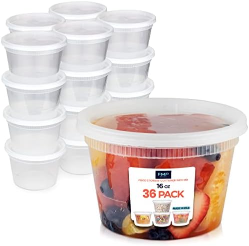 [36 pakovanje] kontejneri za skladištenje hrane sa poklopcima, okrugle plastične delikatesne čaše, napravljene u SAD, 16 Oz, veličina Pinte, nepropusna, hermetička, mikrotalasna i amp; može se prati u mašini za sudove, može se slagati, za višekratnu upotrebu, Bela