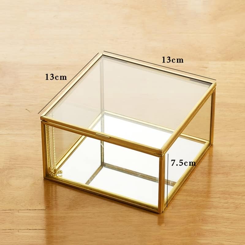 ZCMEB Zlatna Ivica staklena kvadratna kutija za nakit desktop kutija za odlaganje nakita dekoracija stalak