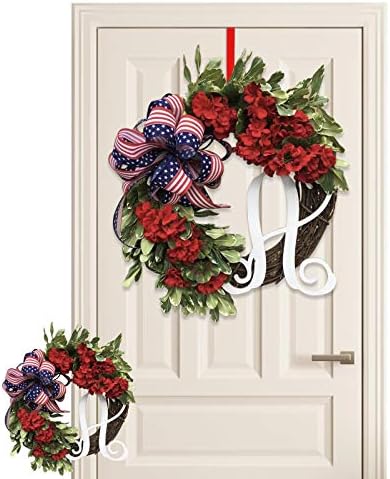 Komior patriotski vijenac - ljetni vijenac za ulazna vrata izvana, geranium crveni veštački vijenci 4. srpnja,