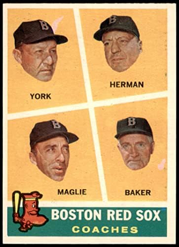 TOPPS 1960. 456 Crveni Sox treneri Rudy York / Billy Herman / Sal Maglie / Del Baker Boston Red Sox Nm Red