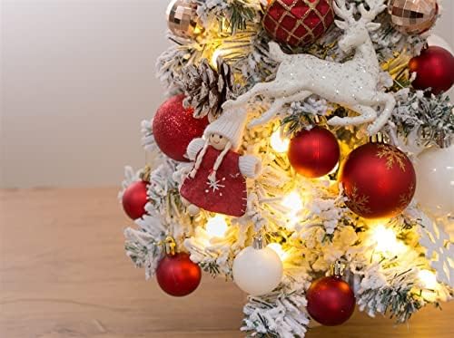 Aethegh mini božićna drvce sa božićnim ukrasima, 20 inčnim umjetnim snijegom pala za božićno stablo, crveno