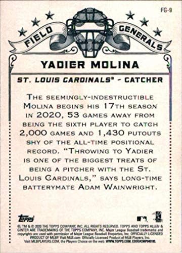 2020 ALENS ALEN I GINTER BASEBLL polje Generala # FG-9 Yadier Molina St. Louis Cardinals Službena MLB trgovačka kartica