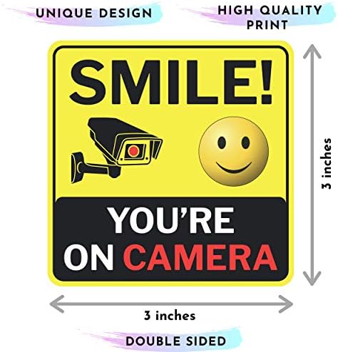 Smile You're On camera Sign, dvostrane vinilne naljepnice od 10 pakovanja 3x3 za znakove Video nadzora na/na