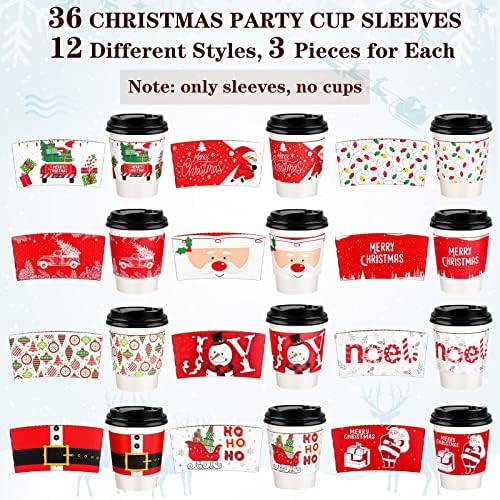 Shojoy 36 pakovanja Merry Christmas Party šolja rukavi Božićna šolja za kafu rukavi vruća čokolada čaj od