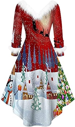 Twwone Božićne odjeće za žene V izrez MRS Claus Božićni odmor Xmas Cocktail Holiday Party haljina