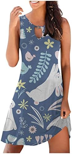 RUZIYOOG Uskršnja kratka mini haljina za žensku košulje od tiskanog kapka za ruke bez rukava bez rukava Casual labava majica na plaži