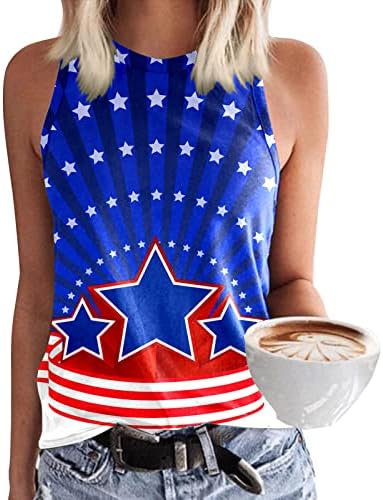 4th of July Shirts for Women American Flag Summer o-izrez Tank Tops Stars Stripes Tie-Dye Shirts Casual Tee Shirts