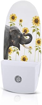 Carosoffe akvarel Elephant Sunflower Plug in noćno svjetlo, senzor od sumraka do zore, smiješne životinjske