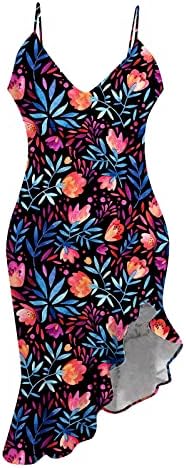 Ženske ljetne haljine ruffle asimetrični podijeljeni hem midi haljina cvjetna ručica bez rukava bez rukava