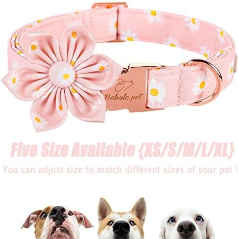 BABOLE kućna ovratnica s ružičastom daisy cvijećem kravate, pamučni ovratnik za pse sa sigurnosnim metalnim